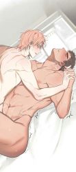 Rule 34 | 2boys, abs, ahegao, anal, ass, blush, brown hair, cum, cumdrip, ejaculation, happy sex, highres, holding hands, male ass, male focus, male penetrated, missionary, multiple boys, muscular, muscular arms, muscular legs, muscular male, muscular uke, nipples, nude, on bed, pectorals, pink hair, rolling eyes, sex, shiny nipples, size difference, smaller dominant, thighs, toned, toned male, toned stomach, yaoi