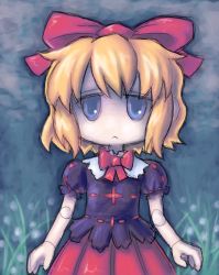 Rule 34 | 1girl, blonde hair, doll joints, female focus, flower, joints, kouotsu, medicine melancholy, outdoors, plant, ribbon, solo, standing, touhou