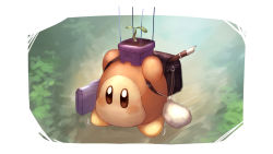 Rule 34 | absurdres, backpack, bag, blush stickers, carrying, fern, flute, handbag, highres, instrument, kirby (series), nintendo, outdoors, plant, potted plant, recorder, shaking head, shiburingaru, solo, waddle dee