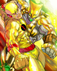 Rule 34 | 1boy, abs, artist name, costume, crossover, d. (4chan), dc comics, eobard thawne, flash (series), insignia, jojo no kimyou na bouken, light, non-web source, professor zoom, red eyes, shiny clothes, stand (jojo), superhero costume, the flash (series), the world, trait connection