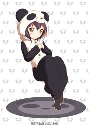 Rule 34 | 1girl, animal costume, black hair, blush, brown eyes, buttons, funami yui, k-suwabe, panda costume, solo, yuru yuri