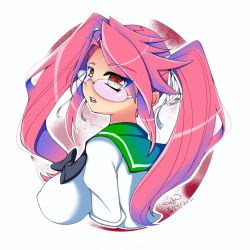 Rule 34 | 1girl, breasts, glasses, highres, highschool of the dead, impossible clothes, impossible shirt, large breasts, pink hair, shirt, solo, tagme, takagi saya, twintails