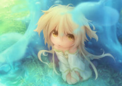 Rule 34 | 1girl, bare shoulders, blonde hair, child, fang, highres, long hair, manahui, messy hair, nature, open mouth, original, solo, yellow eyes