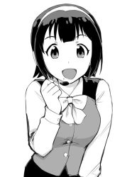 Rule 34 | 1girl, breasts, greyscale, idolmaster, looking at viewer, monochrome, short hair, simple background, solo, ueyama michirou, white background