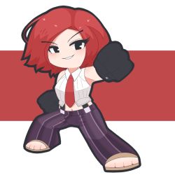 Rule 34 | 1girl, chibi, looking at viewer, midriff, mature female, navel, red hair, smile, snk, the king of fighters, the king of fighters xiv, vanessa (kof)