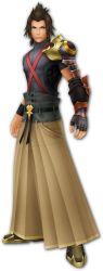 Rule 34 | 1boy, 3d, full body, gauntlets, gloves, hakama, hakama skirt, highres, japanese clothes, kingdom hearts, kingdom hearts birth by sleep, looking at viewer, male focus, official art, skirt, solo, standing, terra (kingdom hearts), transparent background, white gloves