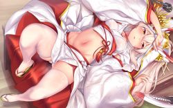Rule 34 | 1girl, alternate costume, alternate hairstyle, arm support, arm up, ayanami (azur lane), azur lane, bare shoulders, blonde hair, blush, breasts, choker, cleavage, closed mouth, collarbone, detached sleeves, full body, geta, gluteal fold, groin, hair between eyes, head tilt, headgear, heart, highres, hinasaki you, jewelry, knee up, long hair, looking at viewer, medium breasts, navel, open mouth, panties, petals, pink background, red eyes, ring, sheath, short hair, sidelocks, skindentation, solo, stomach, sweat, sword, thighhighs, thighs, underwear, veil, weapon, wedding band, white panties, white thighhighs
