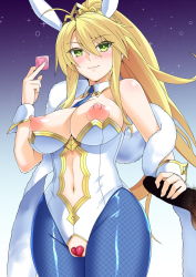 Rule 34 | 1girl, ahoge, animal ears, artoria pendragon (all), artoria pendragon (fate), artoria pendragon (swimsuit ruler) (fate), bare shoulders, blonde hair, blue background, blue pantyhose, blush, braid, breasts, breasts out, closed mouth, clothing cutout, condom, condom wrapper, crotch cutout, detached collar, fake animal ears, fate/grand order, fate (series), fishnets, french braid, gradient background, green eyes, hair between eyes, handjob, haruhisky, heart maebari, heart pasties, highres, large breasts, leotard, long hair, looking at viewer, maebari, navel, navel cutout, necktie, nipples, pantyhose, pasties, penis, playboy bunny, ponytail, puffy nipples, rabbit ears, sidelocks, smile, solo focus, thighs, tiara, white leotard, wrist cuffs