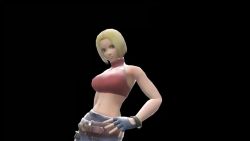 Rule 34 | 1girl, 3d, animated, ass, blonde hair, blowing kiss, blue eyes, blue mary, breasts, fatal fury, fingerless gloves, gloves, hand on own hip, large breasts, looking at viewer, looking back, midriff, navel, pants, short hair, sideboob, smile, snk, the king of fighters, video