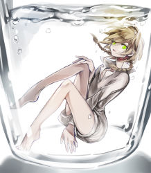 Rule 34 | 1boy, barefoot, blonde hair, braid, eim (gaziko), full body, glass, green eyes, long hair, looking at viewer, magi the labyrinth of magic, male focus, solo, titus alexius, underwater, water, white background