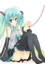 Rule 34 | 1girl, bad id, bad pixiv id, hatsune miku, purinpurin, solo, string, string of fate, thighhighs, vocaloid
