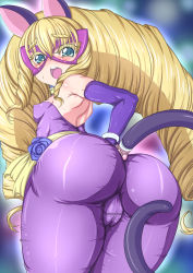 Rule 34 | 1girl, :o, anal tail, animal ears, armpits, ass, back, bad id, bad pixiv id, bare shoulders, bell, blonde hair, blue eyes, blue flower, blue rose, blurry, blush, bodysuit, bracelet, breasts, butt plug, cameltoe, cat ears, cat tail, collar, colored eyelashes, covered erect nipples, cowboy shot, depth of field, domino mask, drill hair, elbow gloves, eyebrows, fake animal ears, fake tail, fat mons, flower, from behind, fukuouji laura, gloves, hair between eyes, highres, jewelpet (series), jewelpet magical change, jewelry, jingle bell, kinokoutarou, leaning forward, long hair, looking at viewer, looking back, mask, neck bell, rose, sash, sex toy, sidelocks, skin tight, small breasts, solo, standing, strapless, sweatdrop, tail, thighs, twin drills, unitard, very long hair