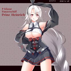 Rule 34 | 1girl, :q, absurdly long hair, absurdres, anchor symbol, animal ears, azur lane, bare shoulders, black gloves, black hairband, black skirt, braid, breasts, character name, fake animal ears, gloves, hair between eyes, hairband, hand up, hebitsukai-san, highres, iron blood (emblem), large breasts, long hair, looking at viewer, miniskirt, off shoulder, pleated skirt, prinz heinrich (azur lane), rabbit ears, red eyes, silver hair, single braid, skirt, solo, tongue, tongue out, underboob, very long hair