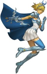 Rule 34 | 1girl, ancient greek clothes, armor, artemis (megami tensei), artemis (shin megami tensei), ass, blonde hair, dark-skinned female, dark skin, doi masayuki, full body, gauntlets, greco-roman clothes, laurel crown, looking at viewer, official art, shin megami tensei, shin megami tensei v, short hair, simple background, skirt, solo, yellow eyes