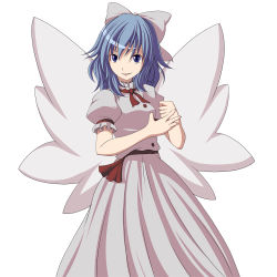 Rule 34 | 1girl, bad id, bad pixiv id, blue eyes, blue hair, bow, clenched hand, dress, female focus, hair bow, mai (touhou), matching hair/eyes, mystic square, pink dress, smirk, solo, touhou, touhou (pc-98), tsukishiro saika, wings, witch