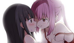 Rule 34 | 2girls, ;q, absurdres, bad id, bad pixiv id, bare shoulders, black hair, blush, bra, breasts, chijou noko, chikanoko, cleavage, closed mouth, collarbone, commentary request, eye contact, hair between eyes, hair intakes, heart, heart-shaped pupils, highres, long hair, looking at another, multiple girls, one eye closed, parted lips, profile, ragho no erika, red bra, red eyes, simple background, small breasts, smile, strap slip, sweat, symbol-shaped pupils, tongue, tongue out, tsugou makina, twintails, underwear, underwear only, upper body, white background, yuri