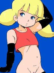 Rule 34 | 1girl, blonde hair, cleft of venus, dic entertainment, female focus, flat chest, gloves, inspector gadget, lowres, penny (inspector gadget), pussy, shirt, short twintails, solo, twintails