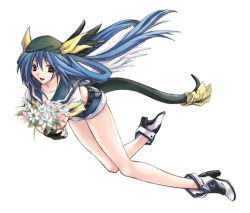 Rule 34 | 1girl, arc system works, asymmetrical wings, bad anatomy, blue hair, blue sailor collar, dizzy (guilty gear), flying, guilty gear, pirate, red eyes, ribbon, sailor collar, solo, tail, tail ornament, tail ribbon, wings