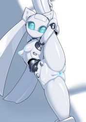 Rule 34 | 1girl, android, anus, armpits, blue eyes, blue sclera, breasts, censored, colored sclera, colored skin, completely nude, drossel von flugel, fireball (series), heart, heart censor, highres, joints, mechanical parts, nipples, no mouth, nude, pochincoff, pussy, robot, robot girl, robot joints, small breasts, solo, split, standing, standing on one leg, standing split, twintails, white skin