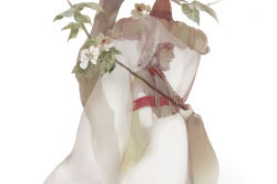 Rule 34 | 1girl, braid, branch, flower, hat, japanese clothes, magnolia, noir (ibaraki), original, profile, red eyes, simple background, solo, tree, veil, white background, white hair