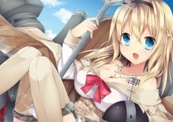 Rule 34 | 10s, 1girl, bare shoulders, blonde hair, blue eyes, braid, corset, crown, dress, french braid, garter straps, globus cruciger, hairband, highres, jewelry, kantai collection, kinosaki yuuta, long hair, long sleeves, mini crown, necklace, off-shoulder dress, off shoulder, open mouth, scepter, solo, thighhighs, throne, warspite (kancolle), white dress
