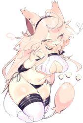 Rule 34 | ahoge, animal ears, bare shoulders, beige fur, blush, breasts, cat ears, cat girl, cat tail, choker, cleavage, closed eyes, clothing cutout, creatures (company), ear piercing, furry, furry female, game freak, gen 3 pokemon, headband, heart, highres, inner sideboob, large breasts, long hair, midriff, navel, nintendo, panties, piercing, pink fur, pink hair, pokemon, pokemon (creature), skitty, smile, tail, thick eyebrows, thick thighs, thighhighs, thighs, underwear, usa37107692, wide hips