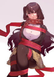Rule 34 | 1girl, absurdres, black jacket, black pantyhose, blouse, bound, collared shirt, girls&#039; frontline, half updo, highres, jacket, long hair, looking at viewer, official alternate costume, open mouth, pantyhose, red eyes, red ribbon, red scarf, ren huozhe, ribbon, ribbon bondage, scarf, shirt, simple background, skirt, solo, tearing up, wa2000 (date in the snow) (girls&#039; frontline), wa2000 (girls&#039; frontline), white shirt