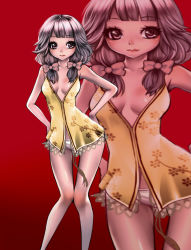 Rule 34 | 10s, 1girl, bad id, bad pixiv id, blade &amp; soul, bow, breasts, brown eyes, brown hair, character request, hands on own hips, highres, long hair, no pants, panties, ribbon, rumutan, sleeveless, small breasts, solo, thigh gap, twintails, underwear, zoom layer