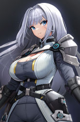 Rule 34 | 1girl, absurdres, blue eyes, breasts, cleavage, ethel (xenoblade), gonzarez, highres, solo, tattoo, white hair, xenoblade chronicles (series), xenoblade chronicles 3