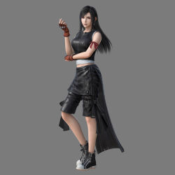 Rule 34 | 1girl, 3d, absurdres, alternate costume, armband, black hair, black vest, breasts, crop top, dissidia final fantasy, dissidia final fantasy nt, earrings, final fantasy, final fantasy vii, final fantasy vii advent children, fingerless gloves, full body, gloves, grey background, highres, jewelry, large breasts, long hair, looking at viewer, midriff, official art, red eyes, red gloves, simple background, smile, solo, tank top, tifa lockhart, vest