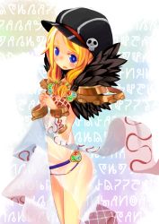 Rule 34 | 1girl, bangle, black hat, blonde hair, blue eyes, blush, bracelet, bright pupils, cabbie hat, commentary request, cowboy shot, detached sleeves, dress, flat chest, fur collar, hat, hat ornament, jewelry, long hair, looking at viewer, ofly (ofly252), open mouth, ragnarok online, runes, see-through, see-through dress, sidelocks, skull hat ornament, sleeveless, sleeveless dress, solo, sorcerer (ragnarok online), white pupils, white sleeves