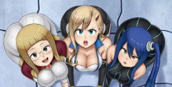 Rule 34 | 3girls, breasts, clarisse layer, cleavage, eden&#039;s zero, enenra, eye contact, highres, huge breasts, labilia christy, large breasts, looking at another, multiple girls, pov, rebecca bluegarden