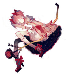 Rule 34 | 10s, 1girl, arm up, arrow (projectile), bow, bow (weapon), choker, clea (geee13), dress, dutch angle, flower, footwear bow, frilled socks, frills, full body, gloves, hair bow, high heels, holding, holding weapon, juliet sleeves, kaname madoka, kneehighs, leaf, legs, long sleeves, mahou shoujo madoka magica, mahou shoujo madoka magica (anime), pink bow, pink eyes, pink hair, puffy sleeves, red footwear, rose, shoes, short sleeves, simple background, socks, solo, space, spread fingers, star (symbol), strapped heels, two side up, weapon, white background, white socks