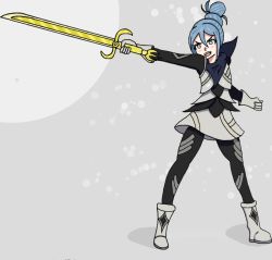 Rule 34 | 1girl, armor, blue eyes, blue hair, fire emblem, fire emblem fates, full body, kana (female) (fire emblem), kana (fire emblem), nintendo, solo, standing, sword, weapon
