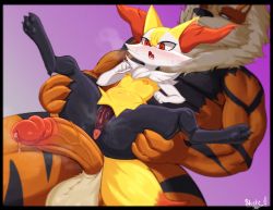 Rule 34 | 1boy, 1girl, animal ear fluff, animal ears, animal feet, animal nose, anus, arcanine, artist name, bad id, bad twitter id, barefoot, black border, black fur, blank eyes, blurry, blurry background, blush, blushi 0, body fur, border, braixen, breath, claws, cleft of venus, clenched hands, clitoris, closed mouth, commission, completely nude, cowboy shot, creatures (company), dutch angle, erection, fang, feet, flat chest, full body, furry, furry female, furry male, furry with furry, game freak, gen 1 pokemon, gen 6 pokemon, gradient background, held up, hetero, highres, imminent penetration, interspecies, large penis, light blush, looking down, multicolored fur, muscular, muscular male, navel, neck fur, nervous, nintendo, nipples, nose blush, nude, open mouth, orange fur, pawpads, penis, personification, pokemon, pokemon (creature), precum, purple background, pussy, pussy juice, red eyes, signature, simple background, size difference, skin fang, snout, spread legs, standing, steam, steaming body, sweat, teeth, testicles, thick thighs, thighs, tiger boy, tiger ears, tongue, uncensored, veins, veiny penis, white eyes, white fur, yellow fur