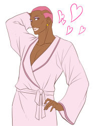 Rule 34 | 10s, 1boy, bathrobe, dark-skinned male, dark skin, earrings, eyeshadow, flat color, hand on own hip, heart, jewelry, lipstick, makeup, male focus, nathan seymour, one eye closed, pectorals, pink eyes, pink hair, simple background, solo, tiger &amp; bunny, white background, wink