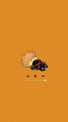 Rule 34 | 1boy, angry, artist request, bakugou katsuki, belt, belt buckle, black footwear, black jacket, black pants, blonde hair, boku no hero academia, boots, buckle, buttons, chibi, closed mouth, double-breasted, explosive, frown, grenade, grey belt, holding, holding grenade, jacket, knee boots, long sleeves, lying, male focus, on back, orange background, pants, short hair, simple background, solid eyes, solo, source request, spiked hair, third-party source, turtleneck, turtleneck jacket, v-shaped eyes, white eyes