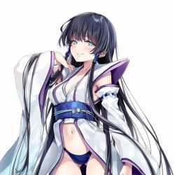 Rule 34 | 1girl, astaroth (sentouin haken shimasu!), black hair, blue eyes, breasts, cleavage, long hair, navel, sentouin hakenshimasu!
