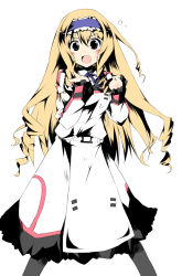 Rule 34 | 10s, 1girl, black eyes, black pantyhose, blonde hair, blush, cecilia alcott, drill hair, hairband, infinite stratos, long hair, open mouth, pantyhose, plus9, simple background, solo