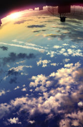 Rule 34 | city, cloud, highres, no humans, original, outdoors, pei (sumurai), scenery, silhouette, sky, sunrise, upside-down