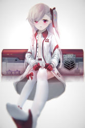Rule 34 | 1girl, absurdres, aged down, asymmetrical bangs, bad id, bad pixiv id, blurry, blush, bow, braid, depth of field, dress, girls&#039; frontline, grey hair, hair bow, hair ribbon, hexagram, highres, long hair, looking at viewer, mienthoa, navel, negev (girls&#039; frontline), negev (little drifter) (girls&#039; frontline), official alternate costume, one side up, open clothes, open dress, parted lips, purple bow, purple eyes, purple ribbon, ribbon, side braid, sitting, soles, solo, star of david, swept bangs, thighhighs, white thighhighs