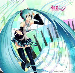 Rule 34 | 1girl, aqua eyes, aqua hair, artist name, black thighhighs, character name, detached sleeves, hatsune miku, headset, highres, ltt challenger, necktie, piano keys, solo, spring onion, thighhighs, twintails, vocaloid