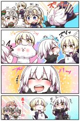Rule 34 | &gt;:), +++, 4girls, 4koma, :d, :t, absurdres, animal, artoria pendragon (all), artoria pendragon (fate), black choker, black dress, black shirt, black sleeves, blonde hair, blue eyes, blush, bow, brown eyes, brown hair, capelet, cavall the 2nd, cheek pull, choker, closed eyes, closed mouth, comic, commentary request, crying, detached sleeves, dog, dress, fallen down, fate/grand order, fate/stay night, fate (series), fujimaru ritsuka (female), fur-trimmed capelet, fur-trimmed sleeves, fur trim, green bow, green ribbon, hair between eyes, headpiece, highres, jacket, jako (jakoo21), jeanne d&#039;arc (fate), jeanne d&#039;arc (ruler) (fate), jeanne d&#039;arc alter (fate), jeanne d&#039;arc alter (ver. shinjuku 1999) (fate), jeanne d&#039;arc alter santa lily (fate), juliet sleeves, laughing, long sleeves, lying, multiple girls, official alternate costume, on stomach, one side up, open clothes, open jacket, open mouth, pout, puffy sleeves, purple jacket, ribbon, round teeth, saber alter, shirt, short sleeves, smile, sparkle background, staring, streaming tears, striped bow, striped ribbon, tears, teeth, tongue, tongue out, translation request, trembling, upper teeth only, v-shaped eyebrows, white capelet, white hair, wicked dragon witch ver. shinjuku 1999