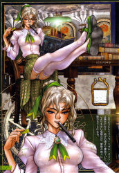 Rule 34 | 1girl, absurdres, book, covered erect nipples, glasses, highres, legs, marker, naughty face, open book, panties, pantyshot, phara l. olyn, reading, see-through, shirou masamune, skirt, thighhighs, underwear, upskirt, white hair, wild wet quest