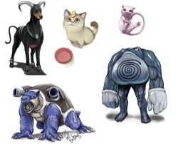 Rule 34 | animal ears, blastoise, bowl, cat, cat ears, coin, composite, creatures (company), game freak, gen 1 pokemon, gen 2 pokemon, houndoom, legendary pokemon, looking up, meowth, mew (pokemon), mythical pokemon, nintendo, pekateu, pokemon, pokemon (creature), poliwrath, realistic