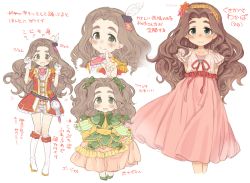 Rule 34 | 10s, 1girl, 7010, :d, blush, boots, character age, character name, character sheet, dress, epaulettes, eyebrows, finger to mouth, flower, frills, gloves, hair flower, hair ornament, height, idolmaster, idolmaster cinderella girls, idolmaster cinderella girls starlight stage, knee boots, kusakabe wakaba, long hair, multiple views, open mouth, rabbit pose, smile, thick eyebrows, white gloves