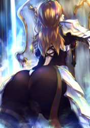 Rule 34 | 1girl, armor, ass, ass focus, blonde hair, bodysuit, cameltoe, from behind, gauntlets, highres, huan li, huge ass, kisara (tales), long hair, pants, shield, shiny clothes, skin tight, solo, tales of (series), tales of arise, thick thighs, thigh strap, thighs