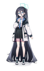 Rule 34 | 1girl, absurdly long hair, absurdres, aris (blue archive), black hair, black skirt, blue archive, blue eyes, blue halo, blue necktie, blue shirt, collared shirt, full body, hair between eyes, halo, highres, jacket, long hair, long hair between eyes, long sleeves, looking at viewer, miniskirt, nagisa (cxcx5235), necktie, pleated skirt, shirt, shoes, side ponytail, skirt, sneakers, solo, very long hair, white footwear, white jacket, white shirt