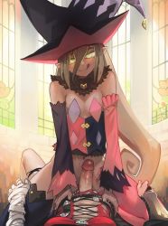 Rule 34 | 2girls, absurdres, bandaged arm, bandages, bottomless, breasts, candle, church, cowgirl position, female pov, futa with female, futanari, girl on top, glowing, glowing eyes, hat, highres, magilou (tales), multiple girls, paintrfiend, penis, pov, saliva, small breasts, stained glass, straddling, tales of (series), tales of berseria, tongue, tongue out, uncensored, velvet crowe, yellow eyes