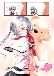 Rule 34 | 10s, 1girl, blush, comic, hugging doll, closed eyes, graf zeppelin (kancolle), jitome, kantai collection, light smile, long hair, mikage takashi, multiple views, hugging object, one-hour drawing challenge, silver hair, stuffed animal, stuffed toy, teddy bear, twintails, wavy mouth